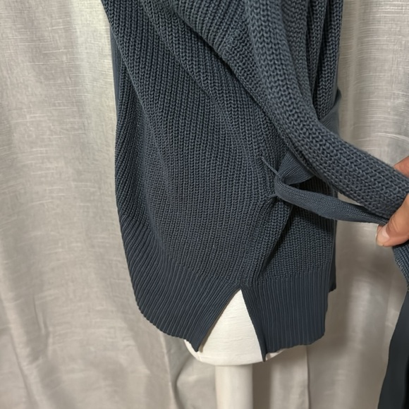 Loft Outlet-Open Front Cardigan With Ties-Sz S-Cotton-Blue Gray Color-Worn 1X - Picture 8 of 15